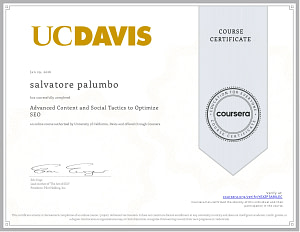 Certificato Coursera Advanced Content Social Tactics Optimize SEO 2026 completato da Salvatore Palumbo
