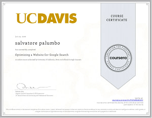 Certificato Coursera Optimizing a Website per Google Search Palumbo